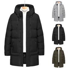 Mens Winter Hooded Long Jacket Quilted Bubble Coat Padded Puffer Warm Outwear