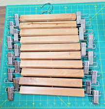 10 Wooden Hangers With Adjustable Clips 10.5 to 13 Pants/Skirts Used