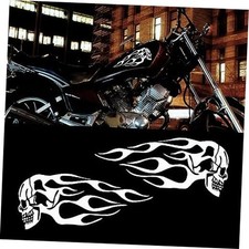 2pcs Skull Flame Reflective Stickers for Car Motorcycle Tank Vinyl White