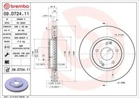 2X Bremsscheibe Prime Line - UV Coated Brembo 09.D724.11 FüR Ssangyong Korando 2