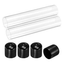 2Pcs Clear Rigid Acrylic Pipe 41mm ID x 45mm OD 10" Round Plastic Tube with Cap