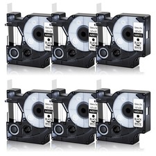6PK Dymo D1 Label Tape 45013 Black on White 12mm for Dymo LabelManager 200 210D