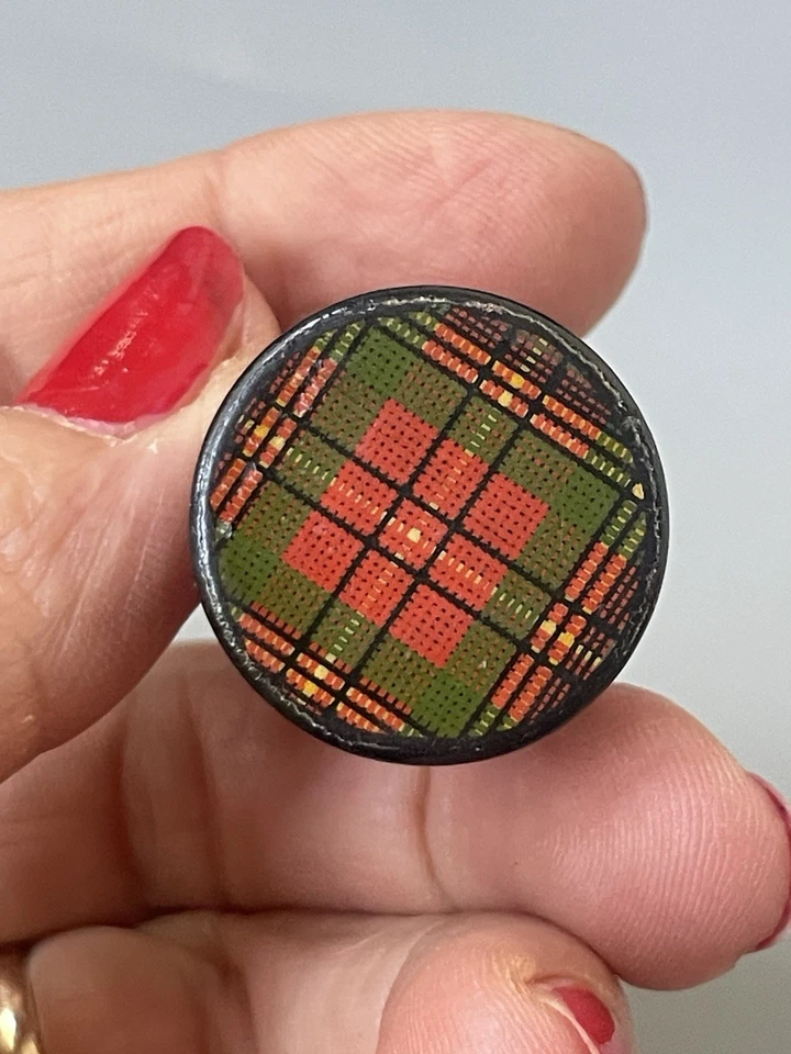 Ancien Mètre Enrouleur de Couture en Bois décor TARTAN marqué ALBERT Sewing tape - Photo 3/4