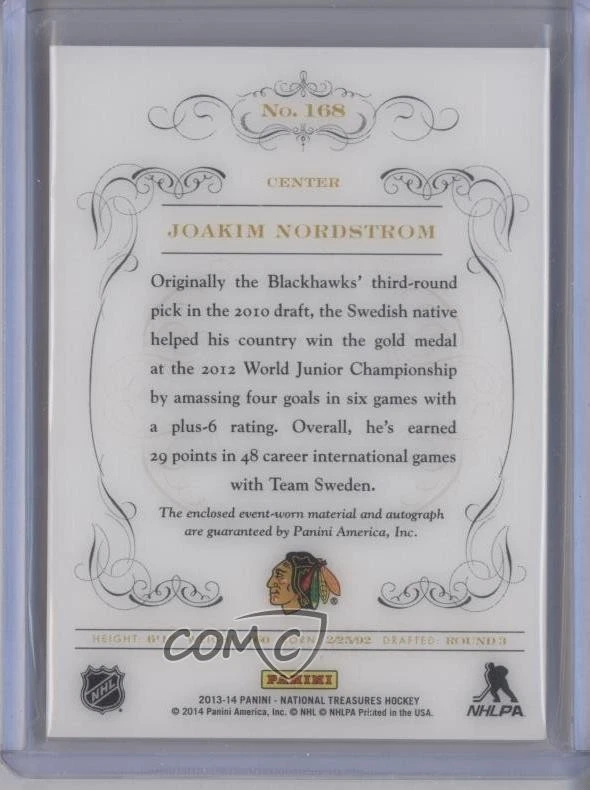 2013-14 Panini National Treasures /99 Joakim Nordstrom RPA Rookie Patch Auto RC - Image 2 of 2