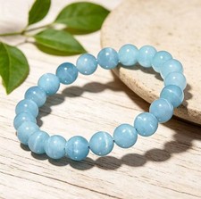 Natural 8mm Aquamarine Stone Bracelet Aqua Crystal Stretch Bracelet Handmade