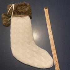 Elegant White Knit Sweater Christmas Stocking Fur Trim And Tassels 17  Long