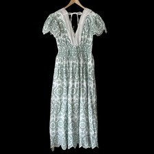 Solitaire Eyelet Lace Embroidered White Cotton Ruffle Long Maxi Dress Cute S