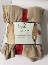 Live 2 Lounge Women's 3-Piece Cable Knit Textured Lounge Set, Tan, Size M
