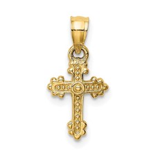 Children's 14k Yellow Gold Tiny Budded Cross Pendant, 8 x 18mm