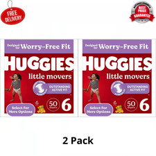 2 Pack Huggies Little Movers Baby Diapers, Size 6 35 lbs , 50 Count