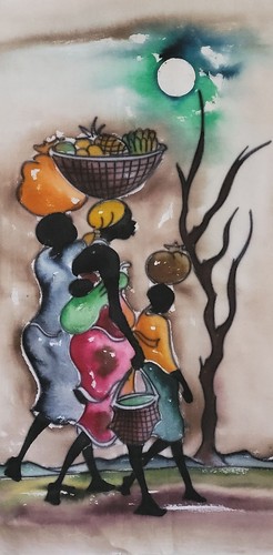 African Folk Art Ethnic Decorative Wall Art 28 x 18 Fabric fr Estate, FRAMEABLE