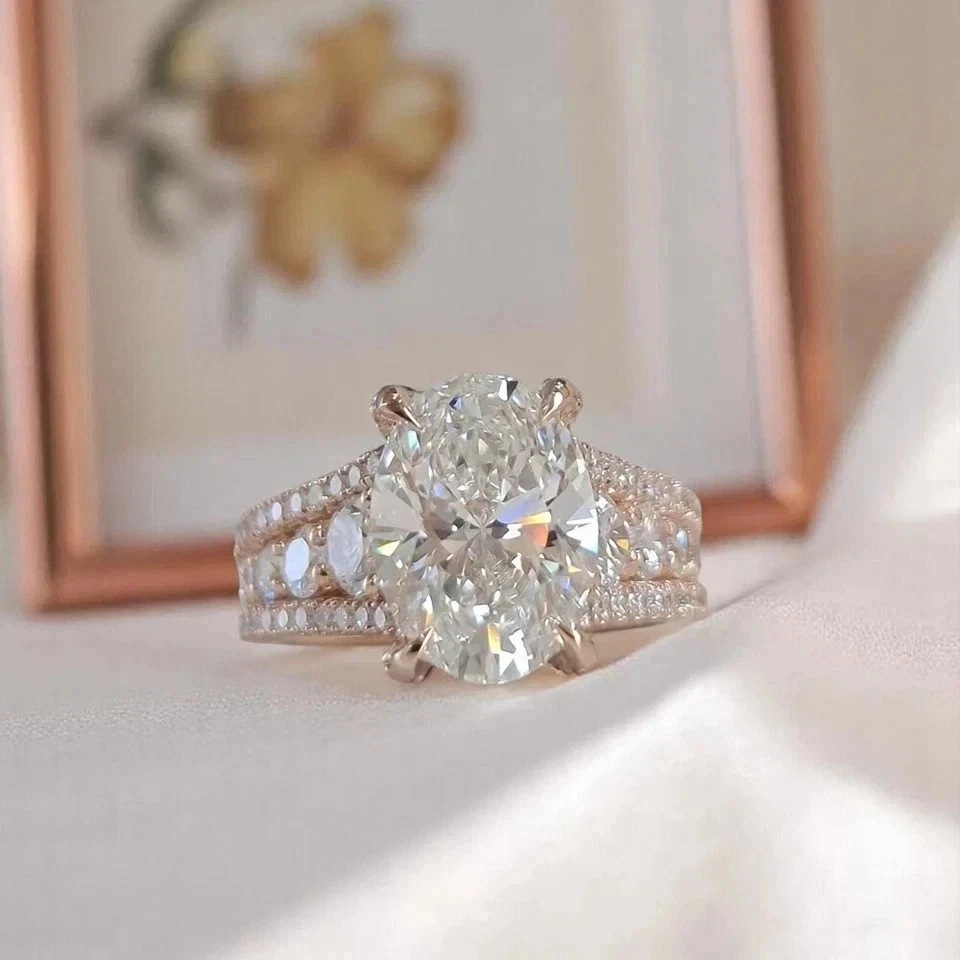 4Ct Oval Cut Lab Created Diamond Engagement Wedding Ring 14k White Gold Plated - Image 3 of 4