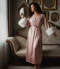 Silk Robe Kimono 100 Mulberry Silk 38 Inch Length Bathrobe Pink One Size