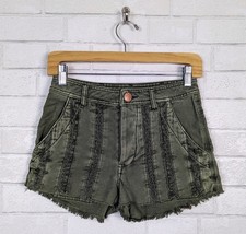 Free People Olive Green Great Expectations Lace Trim Button Fly Shorts Boho Sz 0