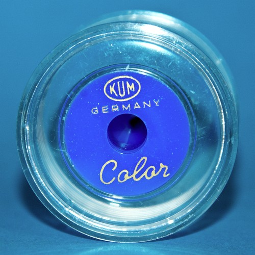 1 KUM COLOR PLASTIK BLEISTIFT ANSPITZER SPITZER OVP frühe 1970er RARITÄT IN BLAU - Afbeelding 4 van 8