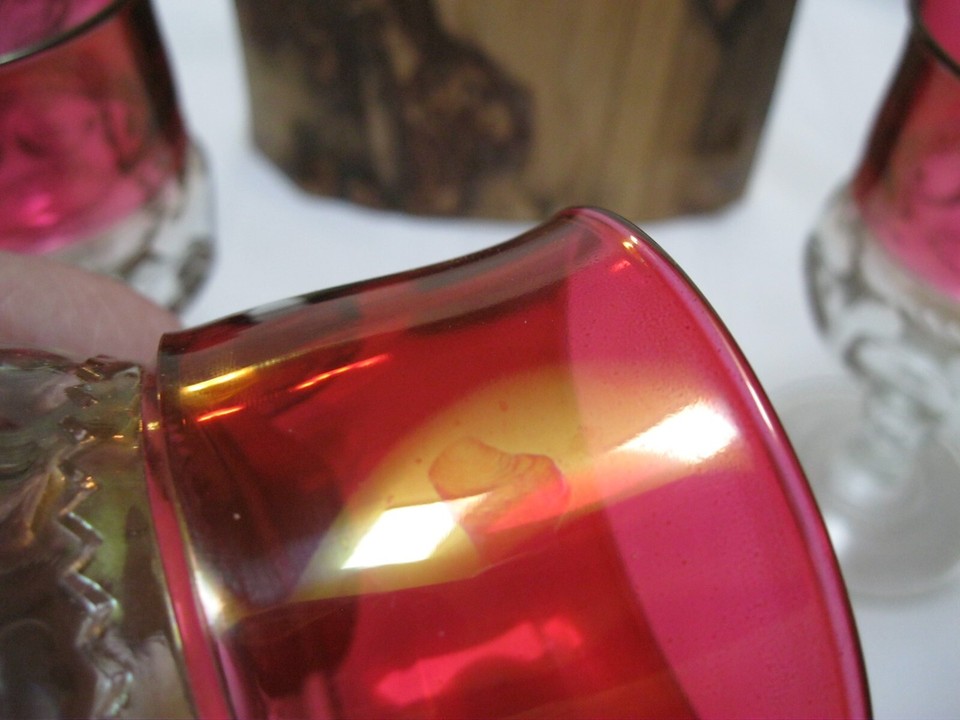 Set of 4 Tiffin Ruby Red Flashed Kings Crown Wine Glasses eBay