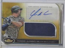 YONDER ALONSO 2012 TOPPS FINEST GOLD REFRACTOR JERSEY AUTO #d 17/50