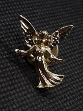 Vintage Gold Tone Guardian Angel Lapel Pin Hat Vest
