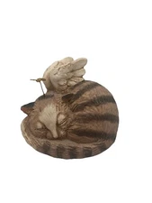 Vintage Telle M Stein Sleeping Cat Angel With Halo Signed Decor Figurine 2004
