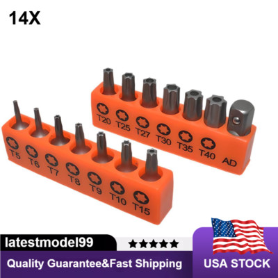 14x Torx Hex Bit Set Security Tamper Proof Tri Wing Screwdriver S2 Steel T5-T40