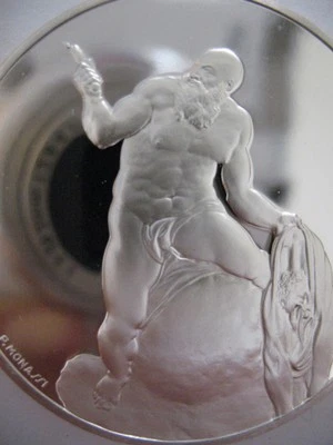 1.3-OZ .925 SILVER COIN (BARTHOLOMEW) SISTINE CHAPEL GENIUS OF MICHELANGELO+GOLD