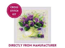 RIOLIS Counted Cross Stich Kit 2091 Violets in a Pot - Gorgeous Purple Blooms