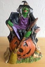 Vtg BYRON MOLDS Ceramic WITCH On PUMPKIN Halloween Figure Hand Painted SIGNED