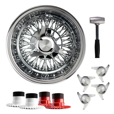14x7 Reverse 72 Spoke Cross Lace Lowrider Wire Wheels, 3 Bar Cut Caps ...