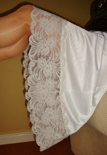 Vtg St Michael White Silky Nylon with Very Deep Lace Half Slip Petticoat M - Picture 6 of 8