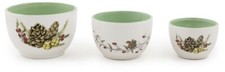 3 Prep Bowls Pinecones & Bells Ceramic Christmas Bowls New
