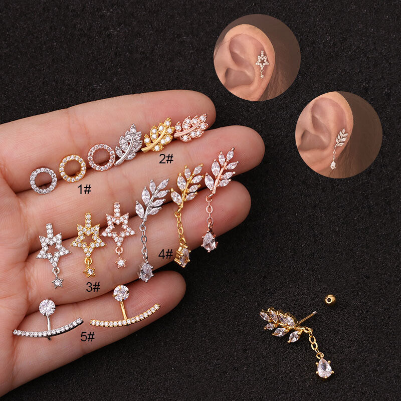 Stainless Steel Crystal Zircon Ear Studs Earrings Prong Tragu Cartilage  Piercing  eBay
