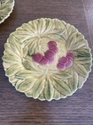 Sarreguemines Majolica Fruit Cherry Plates Gold Green France 1890’s — photo 3