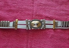 VINTAGE AUTHENTIC SILVER GOLD APPLICATION WHITE GENUINE LEATHER WOMENS BELT
