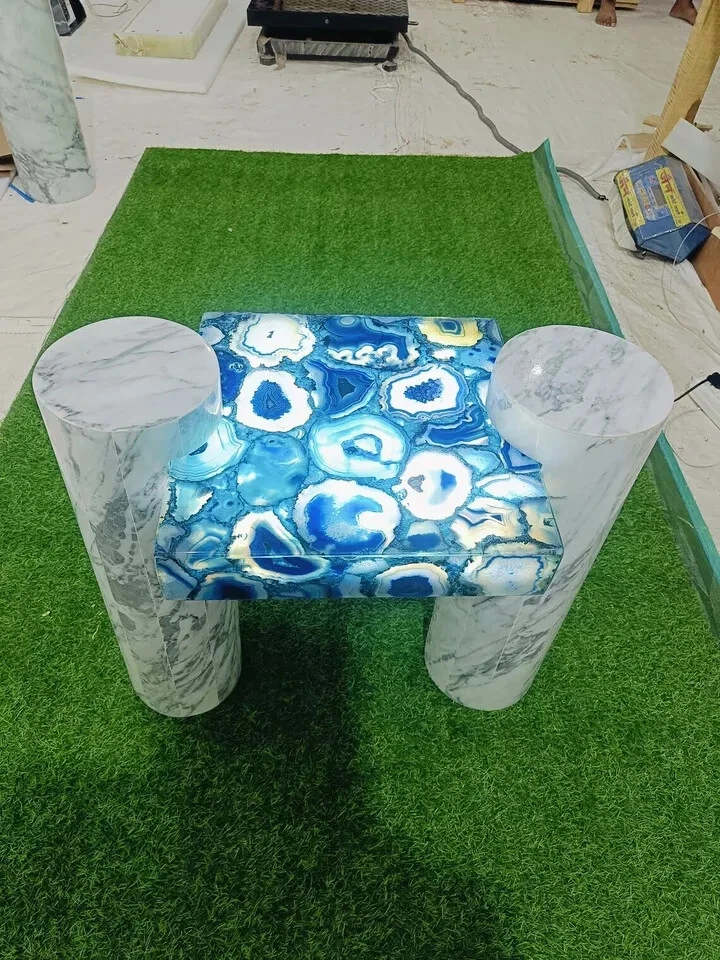 Blue Agate Coffee Table, Back Lit Agate Console Table, Side Table Interior Decor - Image 2 of 3
