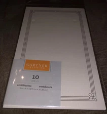 Gartner Studios Certificates Qty 10. New In Packaging.  5X8”.  White Black Trim
