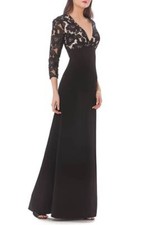 JS COLLECTIONS LACE CREPE A-LINE BLACK/NUDE GOWN sz 8