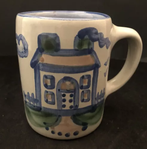 M.A. Hadley Pottery Hand Painted Folk Art Country FARM HOUSE 10 oz The End MUG