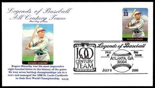 2000 Legends of Baseball Roger Hornsby FDC All Century Team RVD Cachet