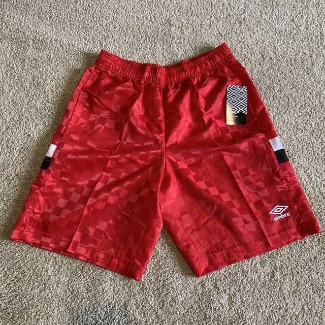 Umbro Premier Red Nylon Checkered Soccer Shorts Pockets Mens Medium
