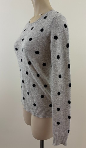 CYNTHIA ROWLEY 100% 2-PLY CASHMERE Womens XS Gray Polka Dot Long Sleeve Sweater - Picture 3 of 6