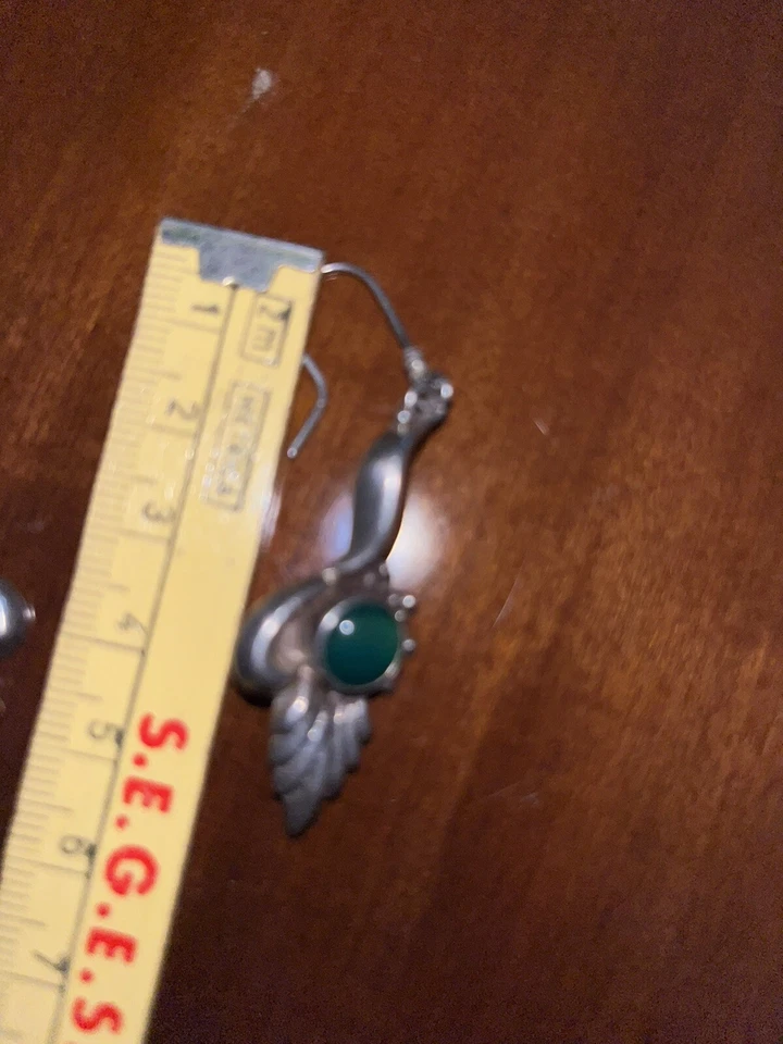 orecchini vintage con giada verde argento 925 - Immagine 3 di 4