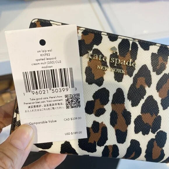 折りたたみ財布 Kate Spade Madison Spotted Leopard Small L-Zip Wallet KH782 Kate Spade New York Madison Spotted Leopard Small L-Zip