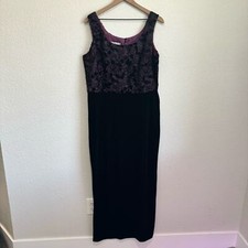 Patra Size 16 Dress Evening Formal Mother Bride Black Velour Floral Maxi Wedding