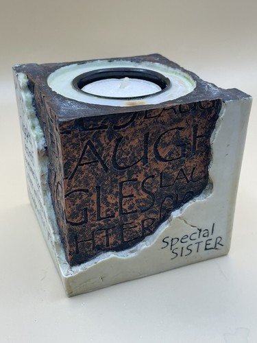 Square Resin “Faux Stone” Special Sister Tealight Candle Holder Birthday Gift - Picture 5 of 8