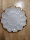 Vintage Anchor Hocking Deviled Egg Plate with Gold Trim; Holds 12 Eggs