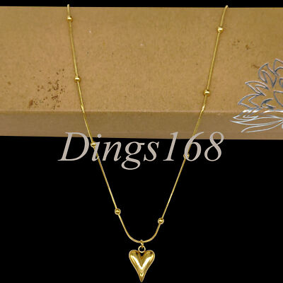 18K Yellow Gold Filled Tarnish-Free Beaded Snake Chain Necklace + Heart Pendant