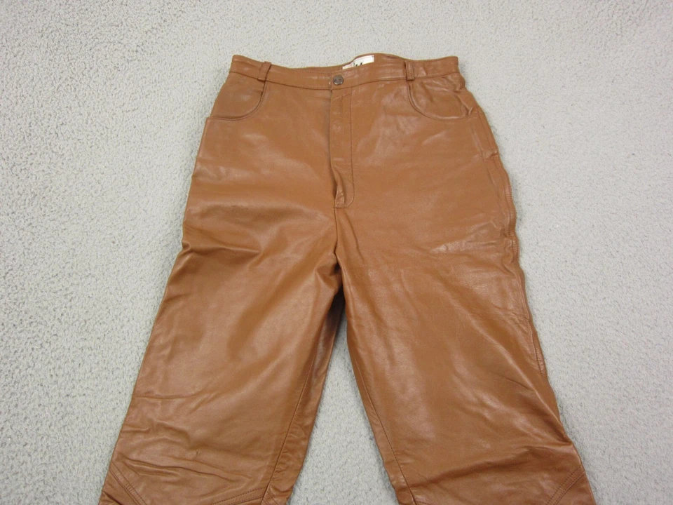 Pantalones de cuero vintage Vakko para mujer 11/12 marrón hechos en EE. UU. discoteca años 70 80 damas Foto 2 de 4