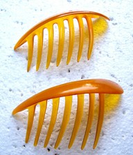 Matched pair Art Deco hair combs amber celluloid NO US IMPORT FEES