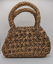 Vintage Made In Japan Straw Raffia Woven Handbag Purse