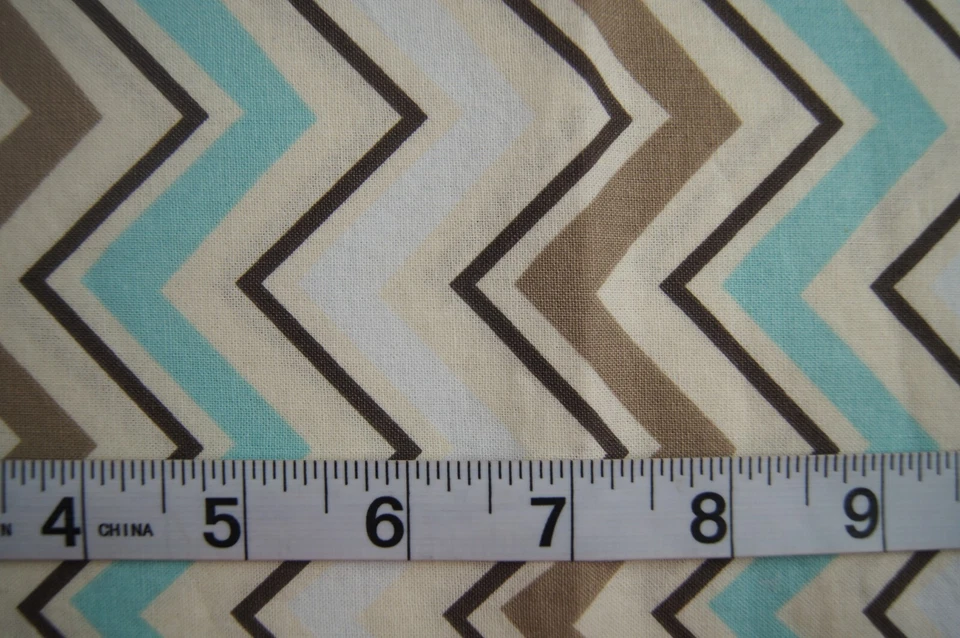 2/3 Yards  Brown Blue Yellow White Chevron Cotton Fabric 25" X 42" - Image 2 of 2